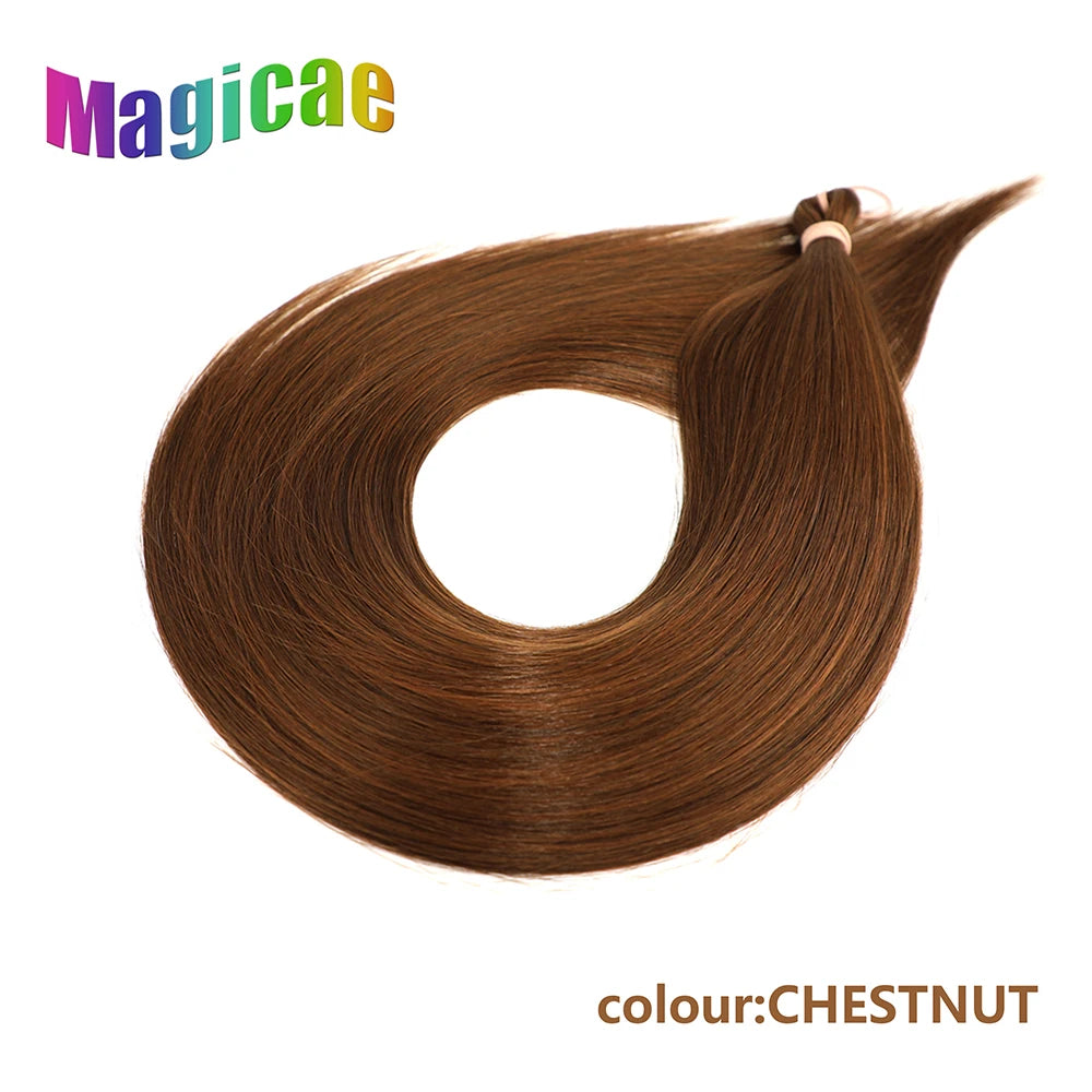 Magicae Braiding Crochet Hair High Heat Resistant 3Pcs 28inches Synthetic Ombre Brown Silver White Straight Bundles Extension