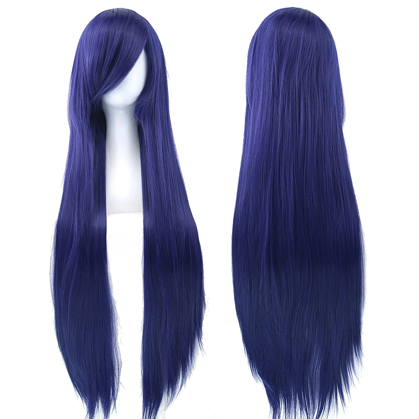 80cm Long Synthetic Hair White Purple Cosplay Wigs Party Black Hair for Women Straight Wig Hairpiece