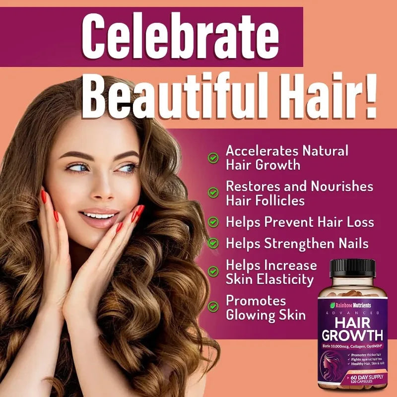 Hair Growth Vitamins - Naturally Regenerate Stronger, Healthier Hair, Skin and Nails, Alleviate Hair Loss and Brighten Skin Tone