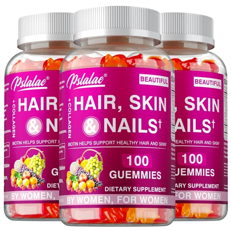 Hair Skin Nails Gummies - Increases Skin Elasticity, Skin Beauty, Promotes Hair Growth, Supports Healthy Hair, Skin, and Nails