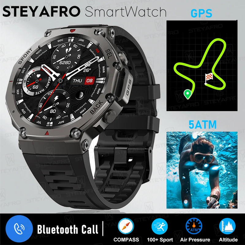 2025 Military GPS Waterproof Smart Watch 1.46" HD AMOLED Built-in 6 Frequency Satellite Outdoors Sports Fitness Smartwatch Men
