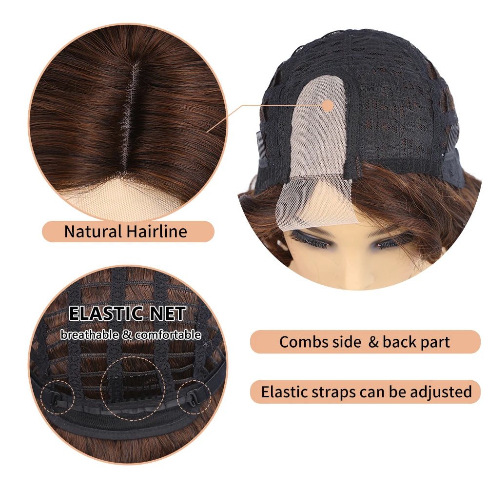 Wignee Body Wave Short Wig Brown Color Synthetic Hair Wigs For Women Side Part Wigs On Sale Clearance Cosplay Wig Daily Use