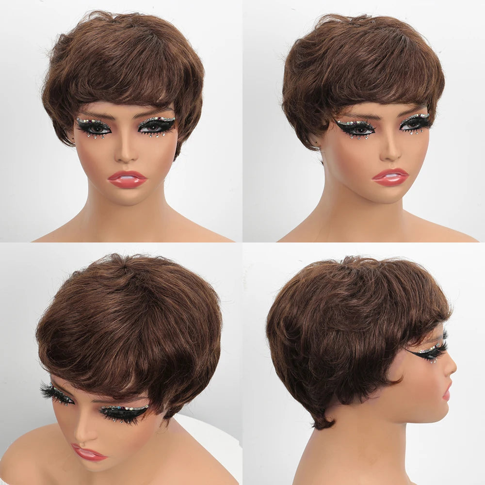Pixie Cut Wig Human Hair Short Bob Wig Short Layered Pixie Cut Wigs for Black Women Brazilian Remy Human Hair Glueless None Lace