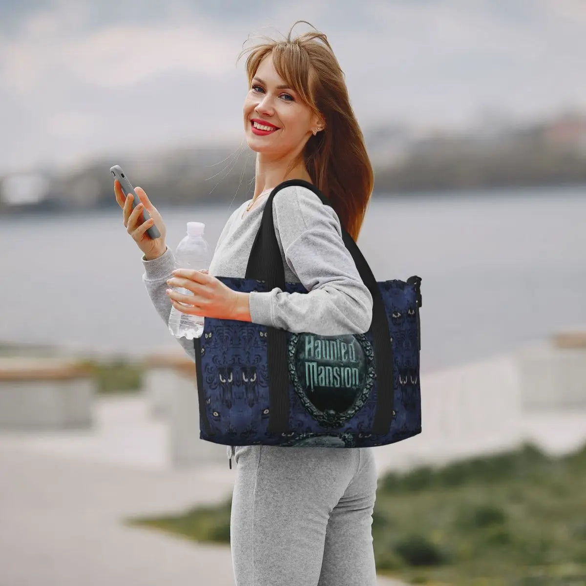 Custom Haunted Mansion Logo Groceries Shopping Tote Bags Women Large Capacity Halloween Grimace Ghosts Gym Beach Travel Bags