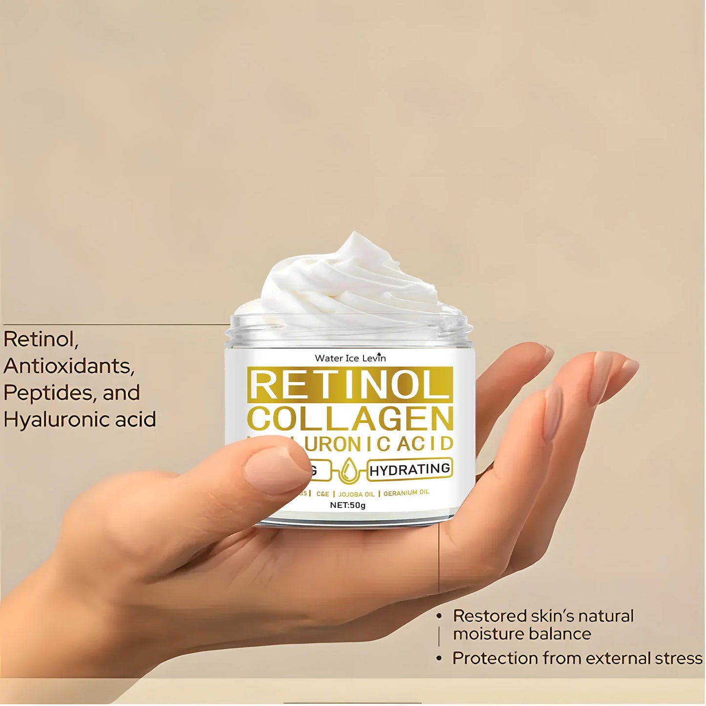 Retinol, Collagen& Hyaluronic Acid Cream - Anti-Aging Face Moisturizer for Face, Neck & Décolleté - Daily Moisturizer Face Cream