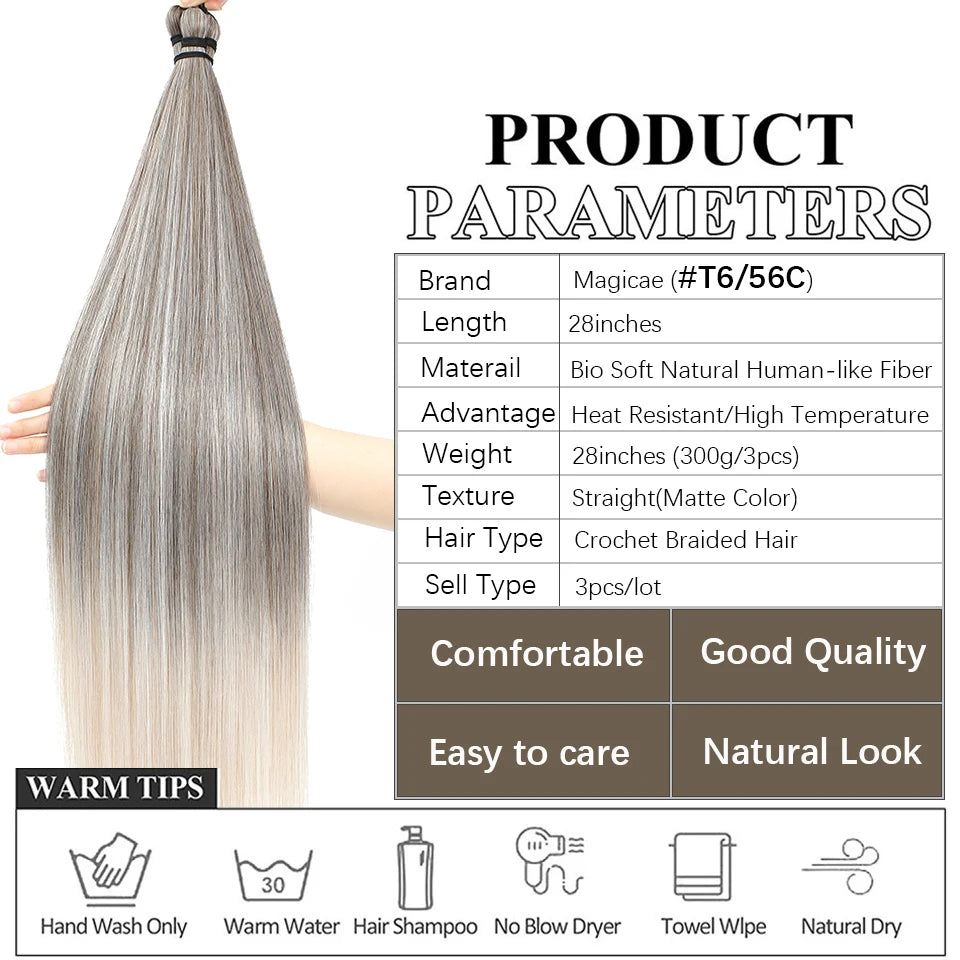 Magicae Crochet Braiding Ombre Blond 27/613 Synthetic Silky Straight Hair Extensions 28 Inches 300Grams 3Pcs/Lot Heat Resistant
