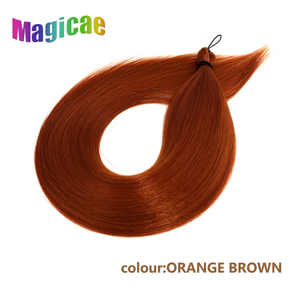 Magicae Braiding Crochet Hair High Heat Resistant 3Pcs 28inches Synthetic Ombre Brown Silver White Straight Bundles Extension