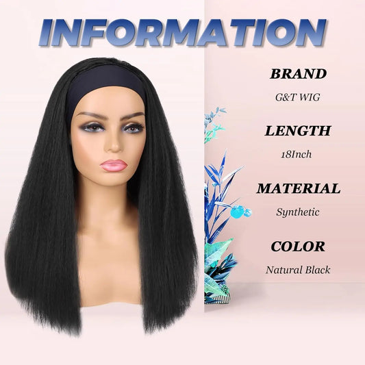 18-26Inch Yaki Straight Headband Wigs for Black Women Synthetic Long Kinky With Hair Band Full Machine Made None Lace Front Wig