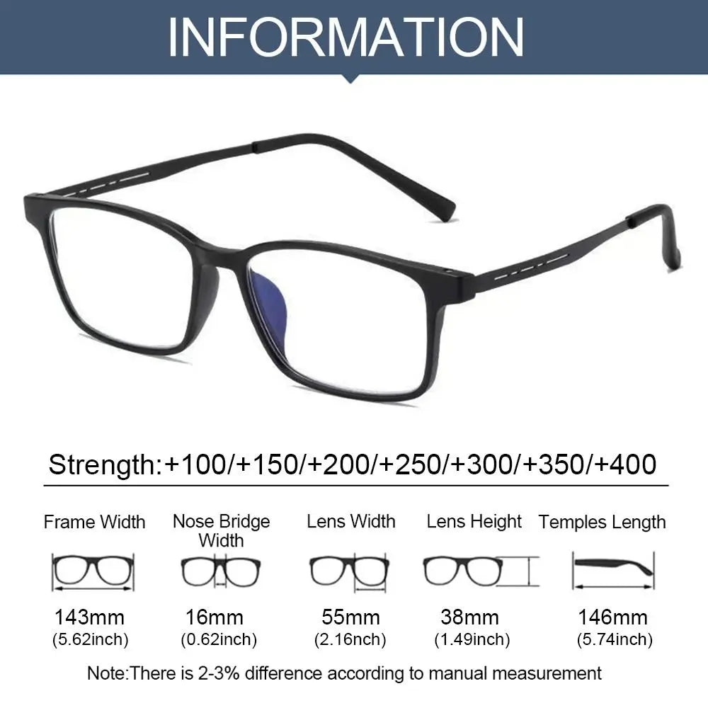 TR90 Ultralight Pure Titanium Reading Glasses Men Women Anti Blue Light Presbyopia Eyeglasses Big Square Prescription Eyewear