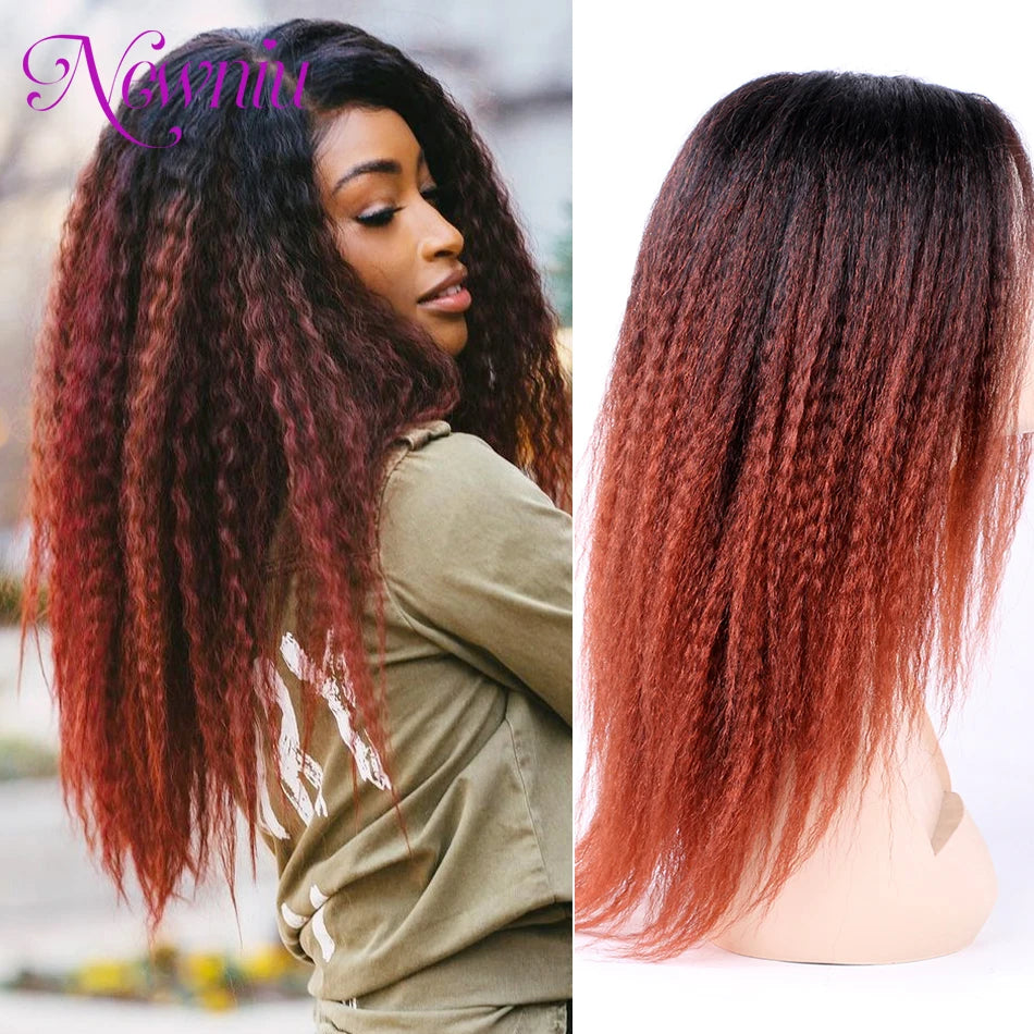 Ombre Synthetic Wig For Women Medium Part Women Kinky Curly Afro Hair Wigs Yaki Straight Wigs Black Natural Female Wigs cosplay