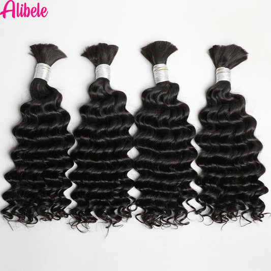 Alibele Hair Bulk Hair For Braiding 100% Real Human Hair Deep Curly Hair For Boho Braids 12A Grade Hair 95g-105g Natural Color