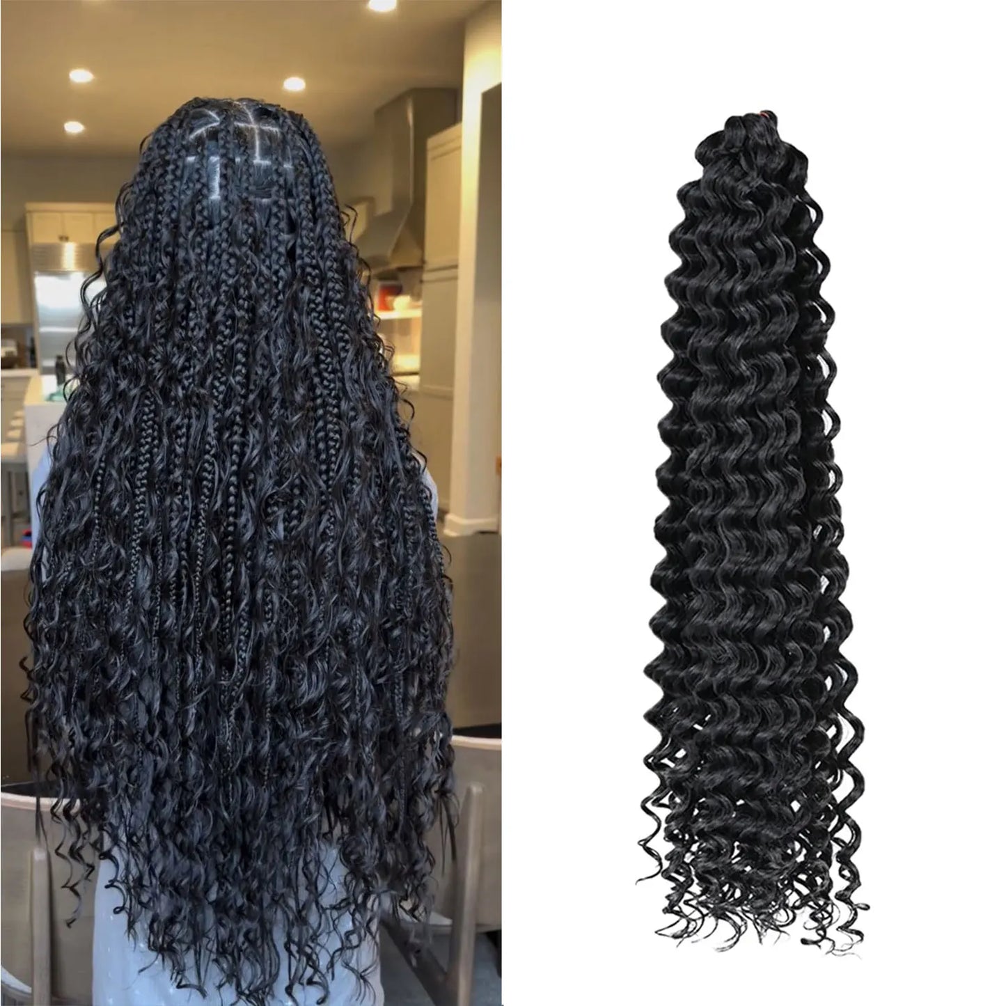 Deep Wavy Twist Crochet Hair Boho Braid Hair Synthetic Curly Hair Crochet Braids High Temperature Fiber Braiding Hair Extensions