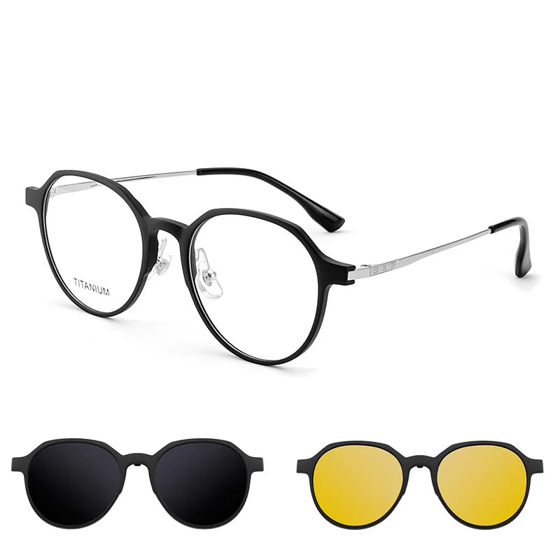 MOMOJA Fashion TR90 Polarized Magnetic Clip-on Glasses Retro Round Optical Prescription Eyeglasses Frames for Men and Women 8507