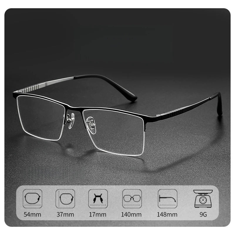 TFTB Business Men's Half-frame Glasses High-quality Pure Titanium Square Flexible Optical Prescription Eyeglasses Frame X69772