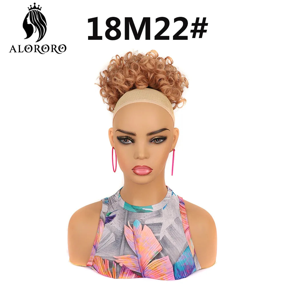 Curly Elastic Drawstring Hair Bun Wave Messy Bun Large Full Hair Bun Hairpiece Short Synthetic Ponytail Extension for Women