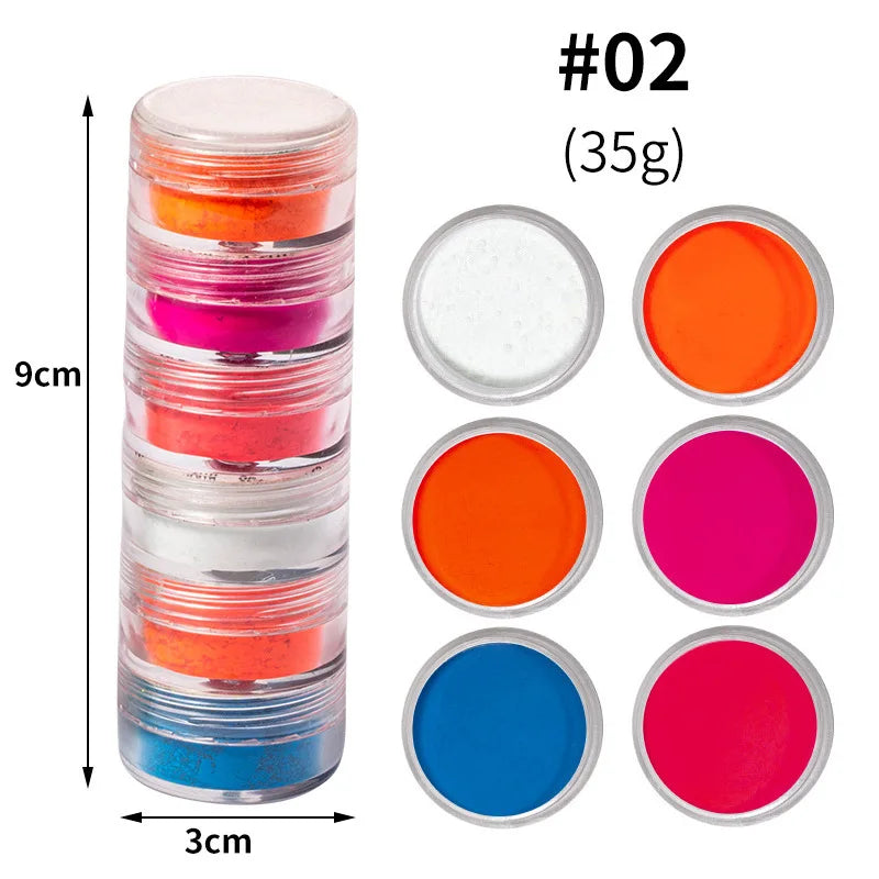 6Color/Set Neon Pigment Powder Fluorescent Nail Glitter Powder Chrome Pearlescent Powder Epoxy Resin Eyeshadow Cosmetic Pigment