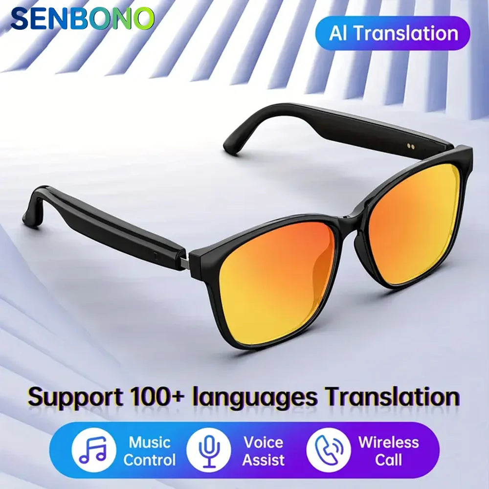 SENBONO 2025 New Smart Glasses with AI Translation Smart Glasses Outdoor Sport Fishing Driving Sunglass for IOS Android Xiaomi