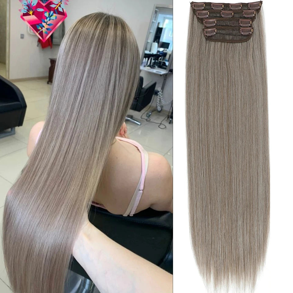 24 inch 200grams Highlight 27/30/613 Clip In Straight Hair Extensions 4Pcs/pack Heat Resistant Soft Natural Colored Hairpieces