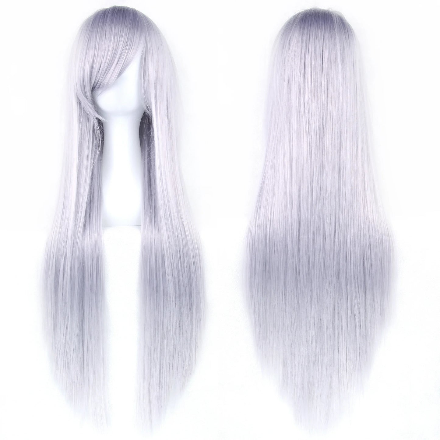 80cm Long Synthetic Hair White Purple Cosplay Wigs Party Black Hair for Women Straight Wig Hairpiece