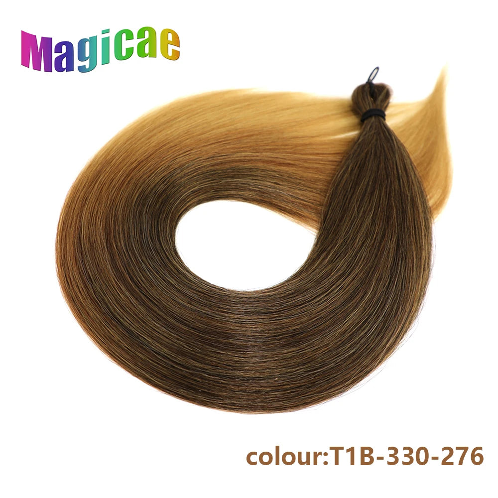 Magicae Braiding Crochet Hair High Heat Resistant 3Pcs 28inches Synthetic Ombre Brown Silver White Straight Bundles Extension