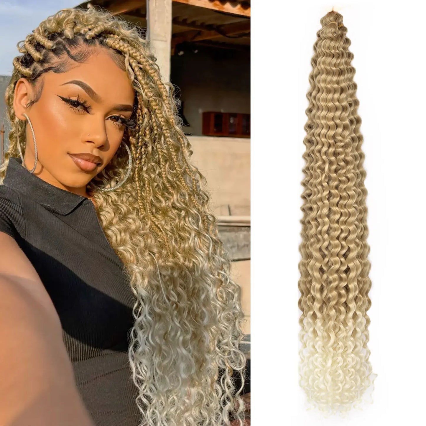 Deep Wavy Twist Crochet Hair Boho Braid Hair Synthetic Curly Hair Crochet Braids High Temperature Fiber Braiding Hair Extensions