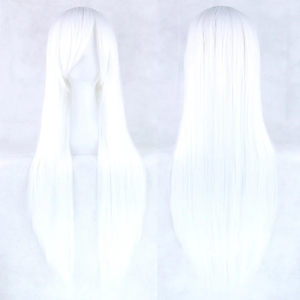 80cm Long Synthetic Hair White Purple Cosplay Wigs Party Black Hair for Women Straight Wig Hairpiece