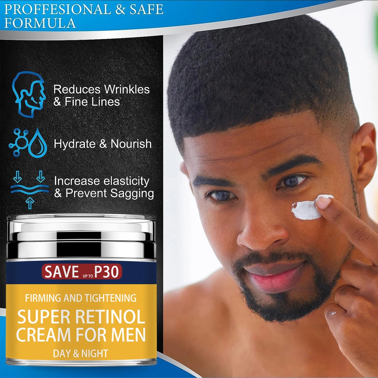 Men's Face Cream Moisturizer Anti Aging Cream For Men, Collagen, Retinol & Hyaluronic Acid Day & Night Cream Anti Wrinkle Facial