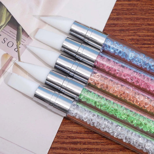 5Pcs White Sculpture Dotting Pen Nail Art Brush Tool Colorful Crystal Dual-head Carving Flower Painting Pen DIY Manicure Tools