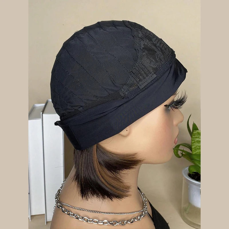 10 inch short headband bob wig, short straight hair high temperature resistant fashion turban synthetic wig brown mix black