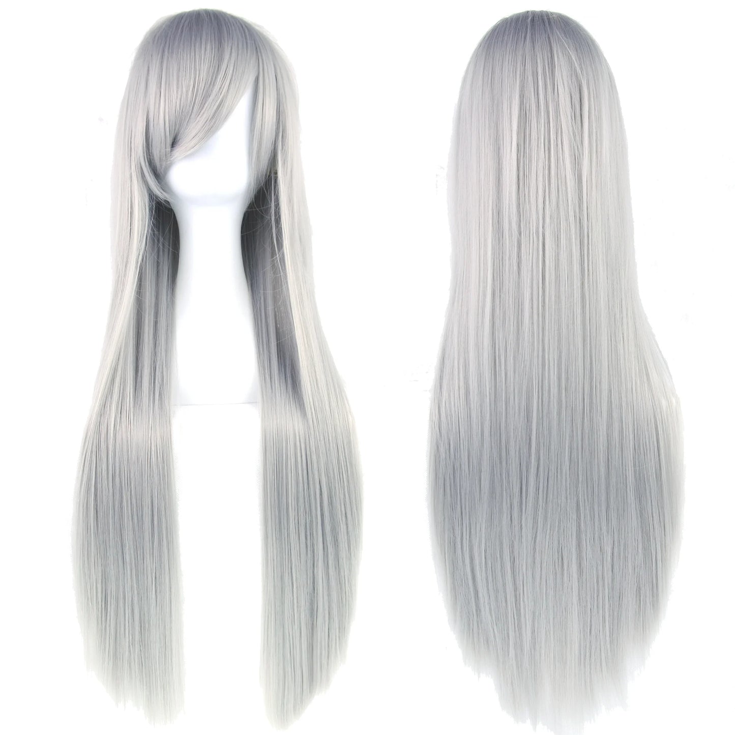 80cm Long Synthetic Hair White Purple Cosplay Wigs Party Black Hair for Women Straight Wig Hairpiece