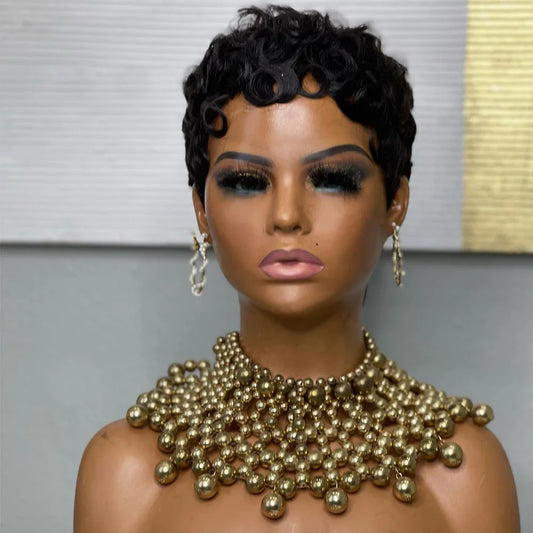 Curly Pixie Cut Short Wigs Human Hair Wig for Black Women Natural Black Bob Wig Remy Hair Full Machine Made Wig