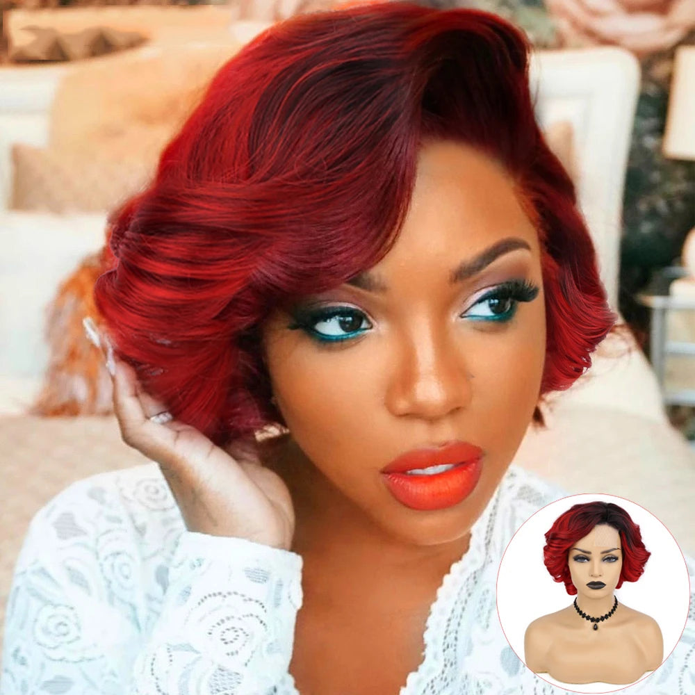 Wignee Body Wave Short Wig Brown Color Synthetic Hair Wigs For Women Side Part Wigs On Sale Clearance Cosplay Wig Daily Use