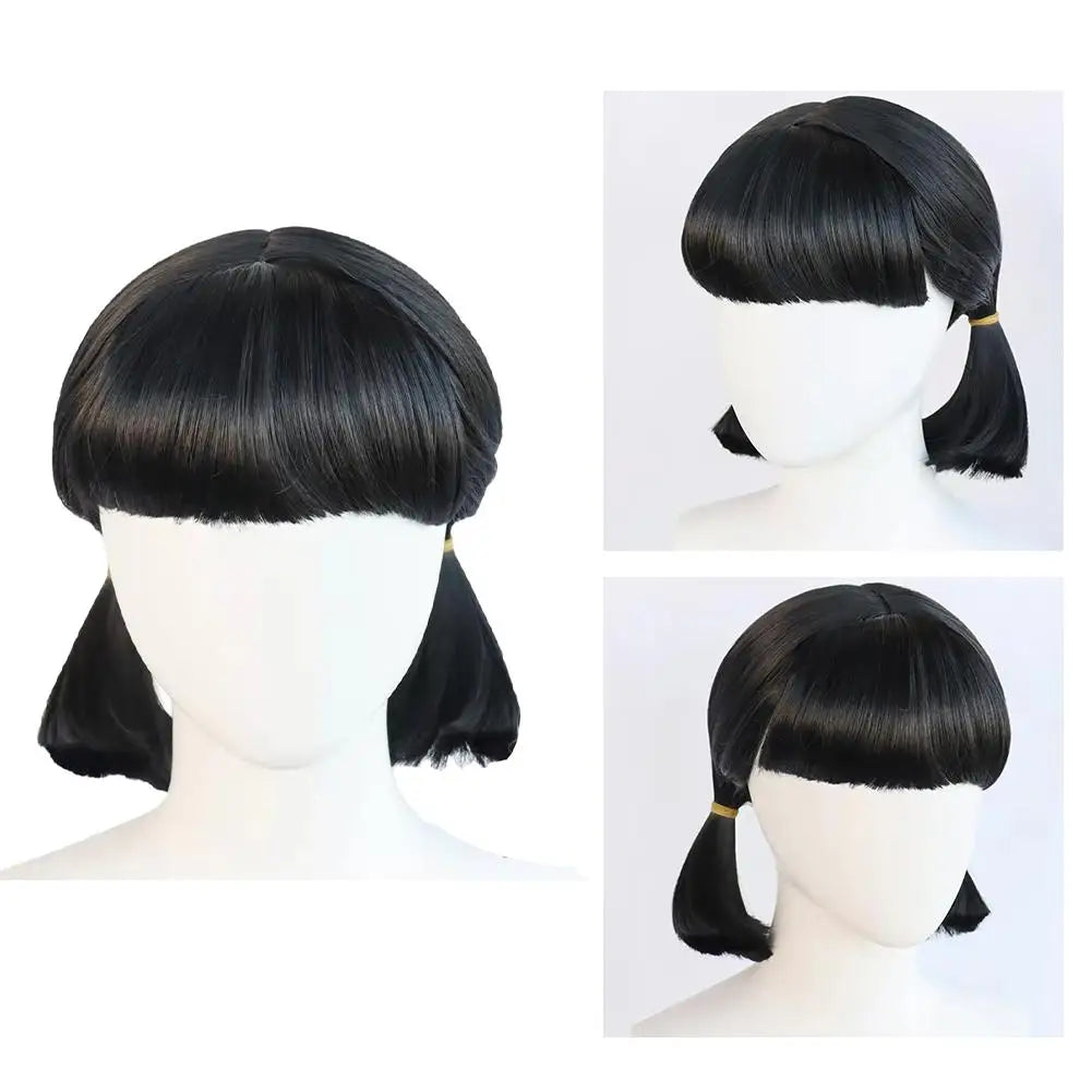 For Squid Game 2 Younghee Wig, Dual Ponytails Cosplay Wig with Straight Bangs for Kids, Synthetic Hair for Halloween Costume