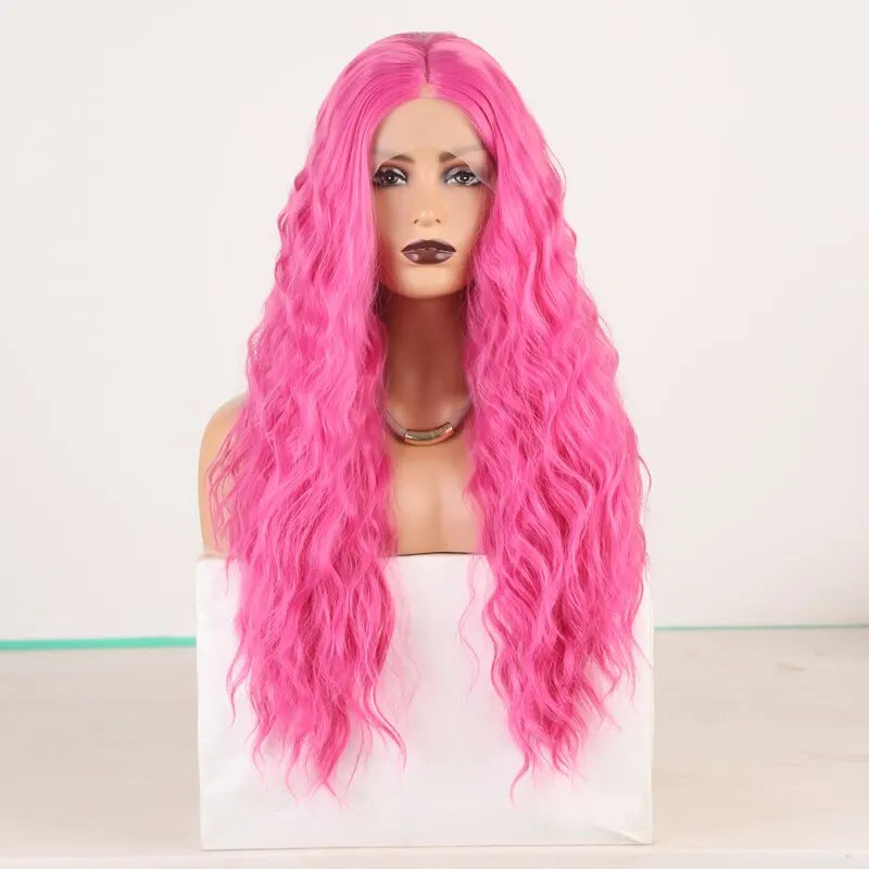 Light Blue Wig Synthetic Lace Front Wig Free Long Loose Curly Lace Wigs Glueless Synthetic Hair Wig Blue Cosplay Wig