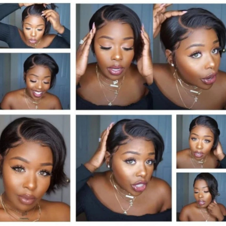 Short Pixie Cut Straight Bob Wig 13x4 Lace Front Human Hair Wigs Pre plucked Pixie Cut Transparent Lace For Women Natural Color