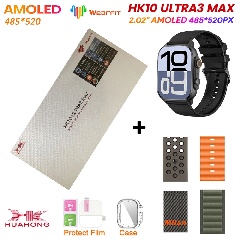 HK10 Ultra 3 MAX Plus 2025 Smart Watch 49mm AMOLED 4GB ROM AI ROBOT Network Sharing NFC GPT Compass GPS Watch for ISO Android