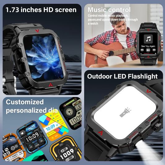 2025 Smart Watch For Android IOS Military Men ECG+PGG Flashlight Waterproof Outdoor Sport Tracker HD Bluetooth Call Smartwatch