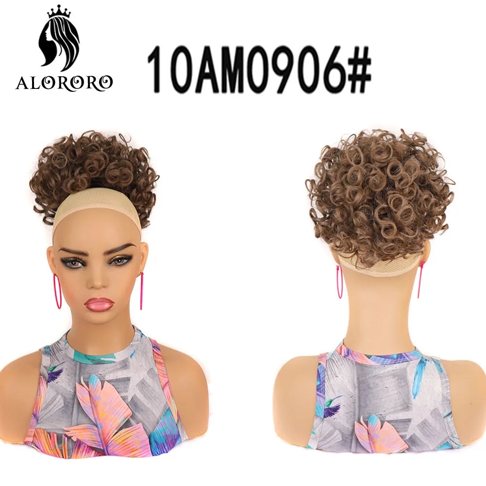 Curly Elastic Drawstring Hair Bun Wave Messy Bun Large Full Hair Bun Hairpiece Short Synthetic Ponytail Extension for Women