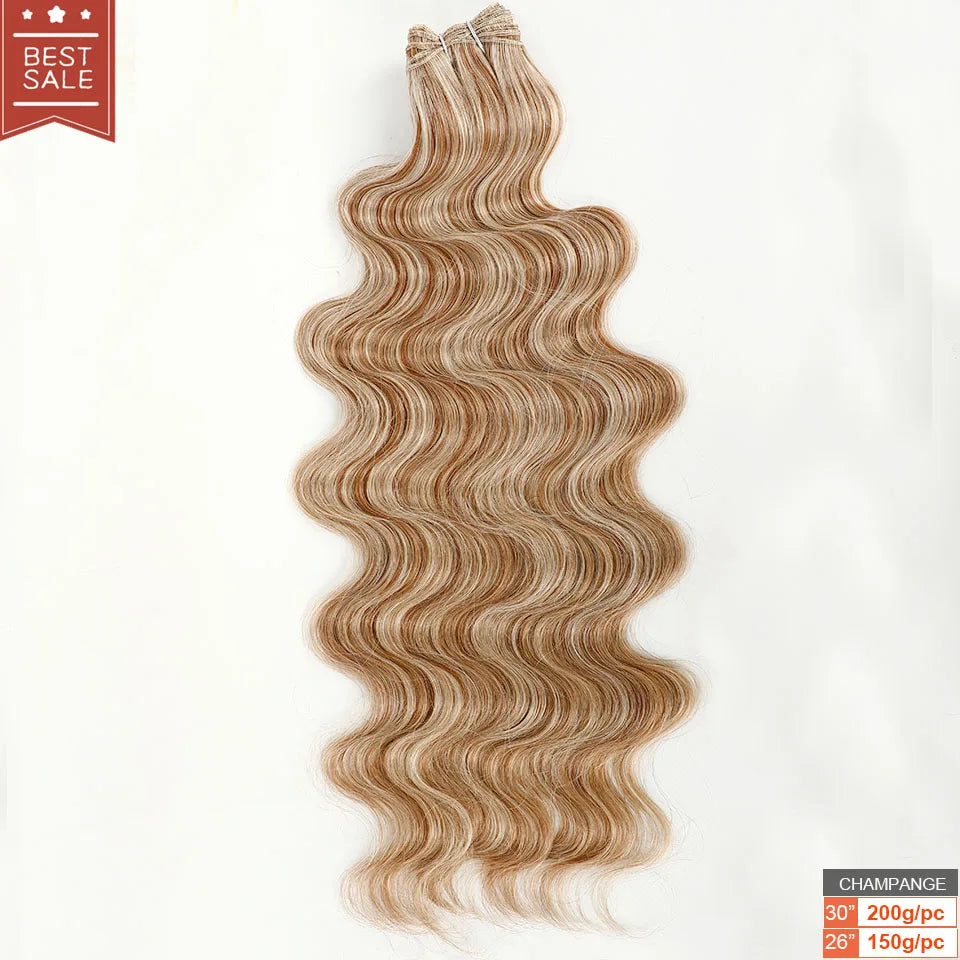 Magicae 30Inches 200 Grams Long Synthetic Hair Weave Ombre 27/ 613 Blond Brown Hair Extensions Body Wave Ponytail Hair Bundles