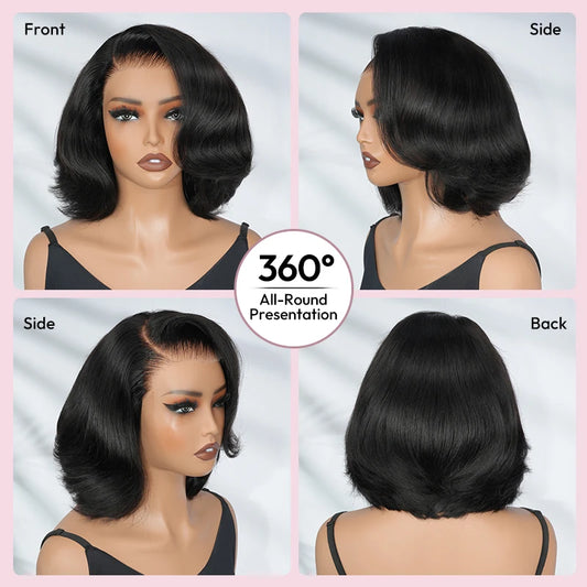 Alipearl Hair Layercut Straight 13x4 Side Part Lace Front Wig Glueless C Part Short Bob Human Hair Ready To Go Wigs 180% Denisty