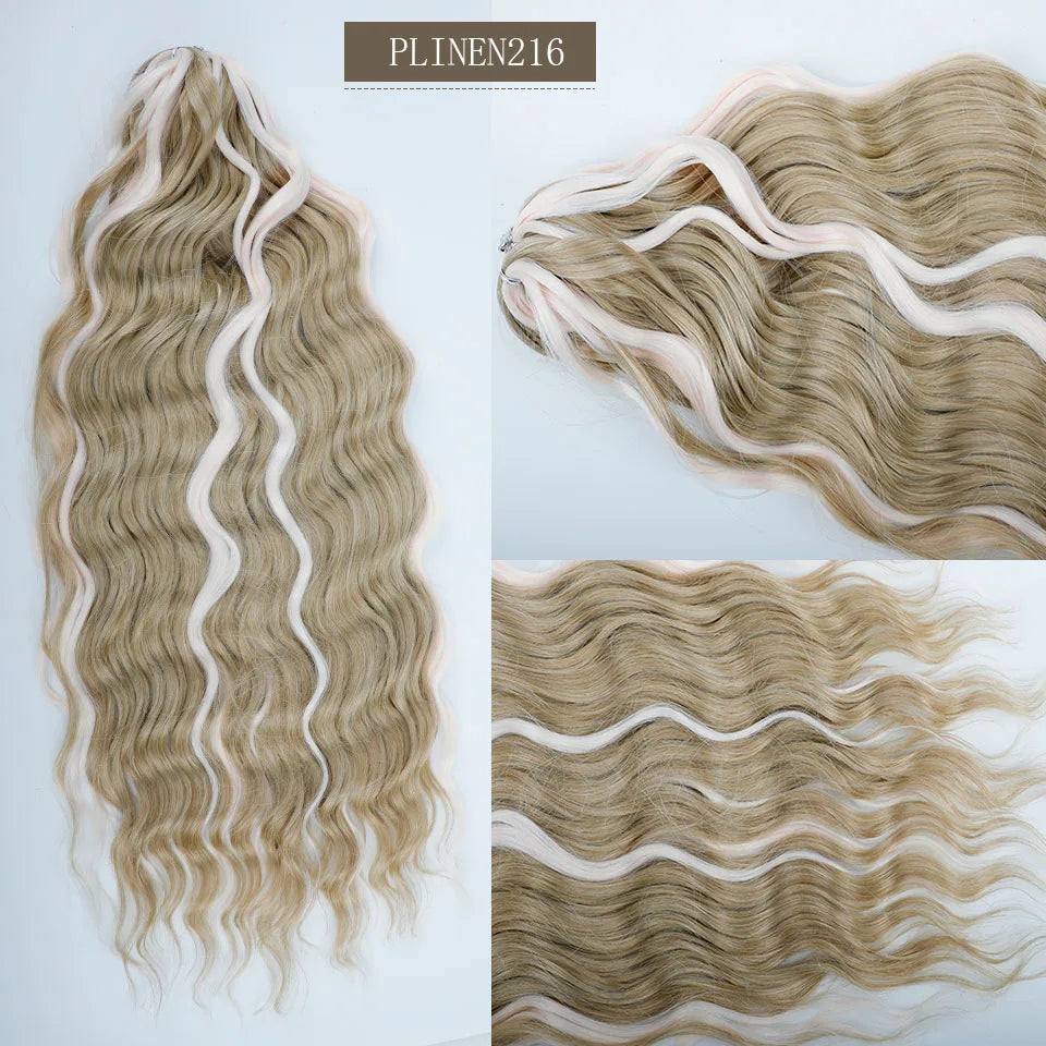 24Inches Pink Water Deep Wave Crochet Braiding 300g Ombre Brown White Synthetic Hair Extension Body Wavy Braids Hair Blond Twist