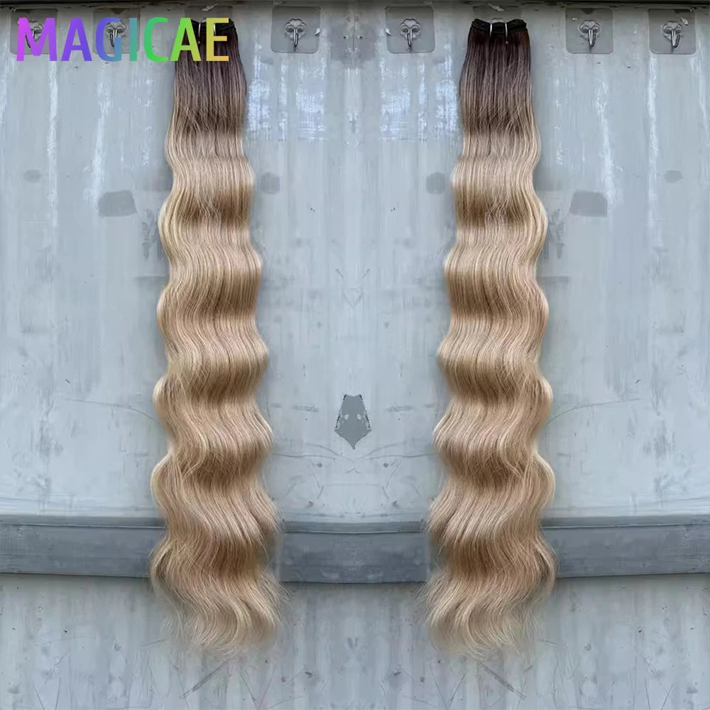 30Inches 200Grams Magicae Highlight Ombre Orange Brown Extensions Body Wave Hair Weave Bundles High Temperature Synthetic Hair
