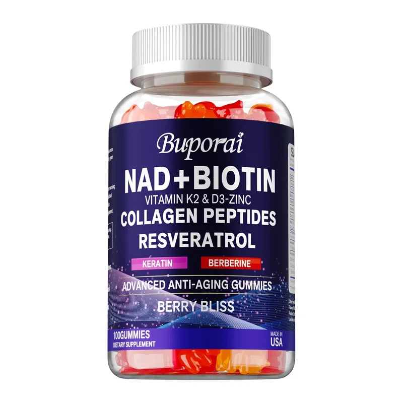 NAD+, Resveratrol, Berberine, & Biotin Anti-Aging Gummies - Detoxifies, Boosts Energy, Promotes Cell and Skin Health