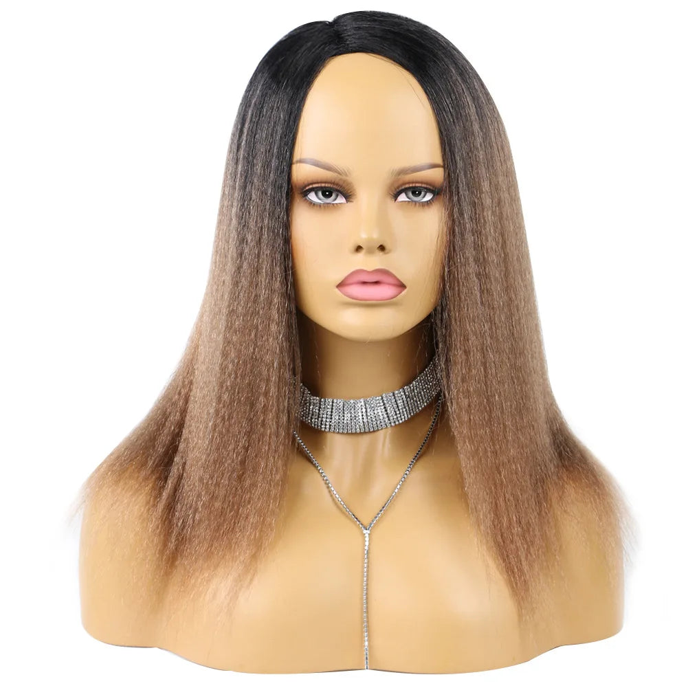 Ombre Synthetic Wig For Women Medium Part Women Kinky Curly Afro Hair Wigs Yaki Straight Wigs Black Natural Female Wigs cosplay
