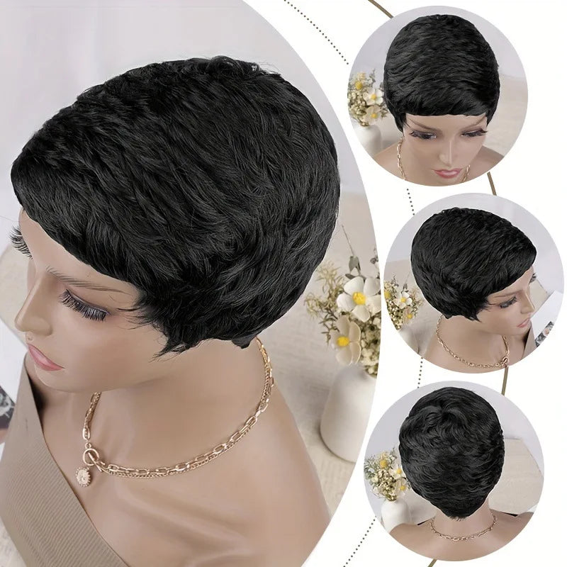 Synthetic Short Pixie Cut Wigs For Women Pixie Cut Short Wavy Layered Wigs Black Wavy Wigs Short Wigs Pixie Cut Wigs For Women