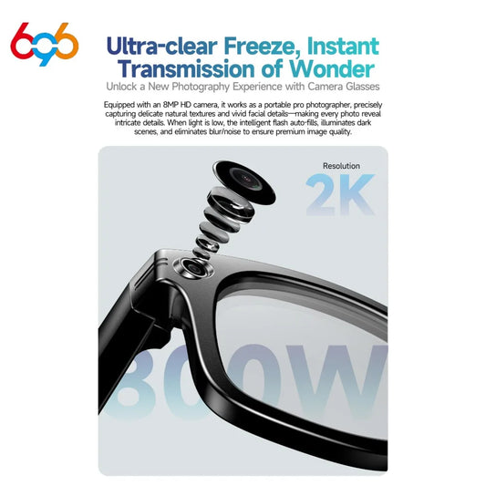 Fashion AI Smart Glasses 8MP Camera Video Recording 100+ Languages Translation Sunglasses Bluetooth Call Music Play Men Women