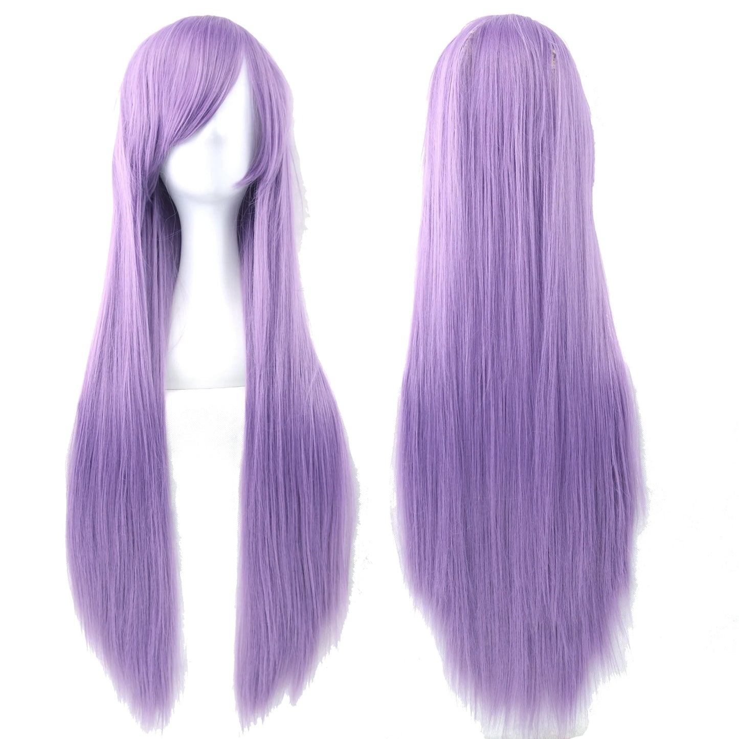 80cm Long Synthetic Hair White Purple Cosplay Wigs Party Black Hair for Women Straight Wig Hairpiece
