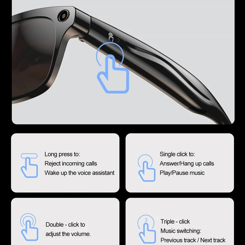 1080 AI Smart Glasses GPT 100mp Multifunctional HD Camera Chat Bluetooth Call Voice Music Assistant AI Translation Smart Glasses