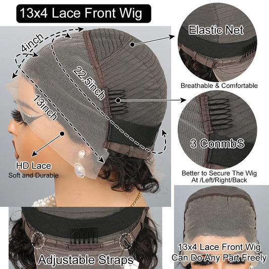 Curly Pixie Cut Wig Lace Wig Water Curl Short Bob Human Hair Wig For Women 13X4 Transparent Lace Wig Hair Cheap Wig Pre Plucked