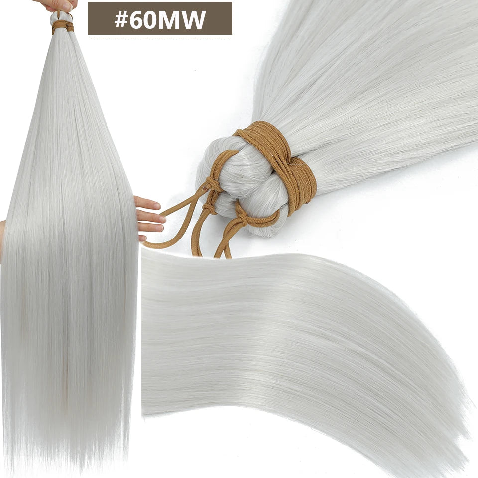 Magicae 300grams 3Pcs 28Inches Straight Crochet Braids Blond 27/613 Ombre Brown 6# Sliver 60# Gray High Synthetic Hair For Women